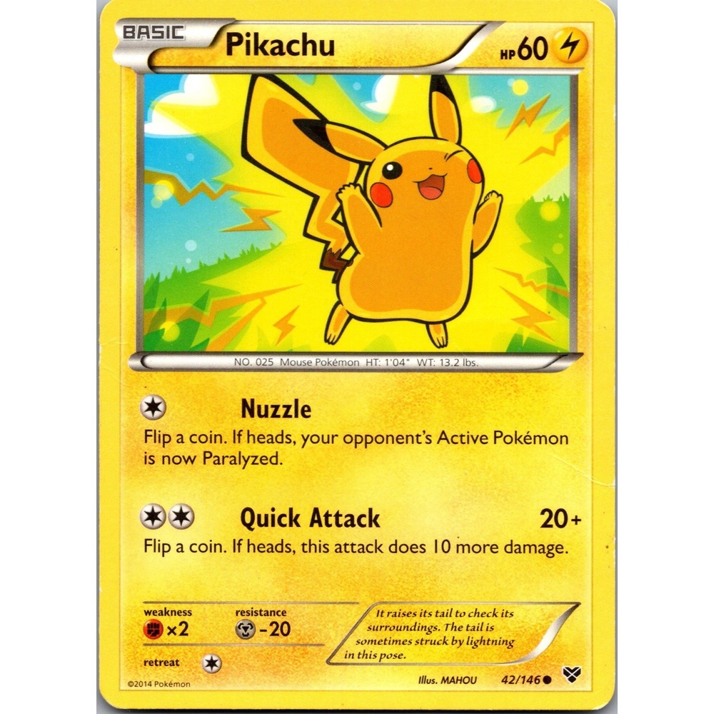 Pokemon Pikachu 42/146 XY Base Set Common Lightning Card 2014 MP